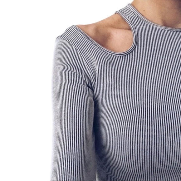 Zara White Black Collection Ribbed Cold Shoulder Cutout Long Sleeve Top Large - Picture 13 of 15